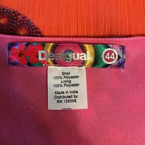 Desigual Pink V Neck Sleeveless Tiered Ruffle Lined Dress Size 44 EU  US Large - Picture 11 of 11